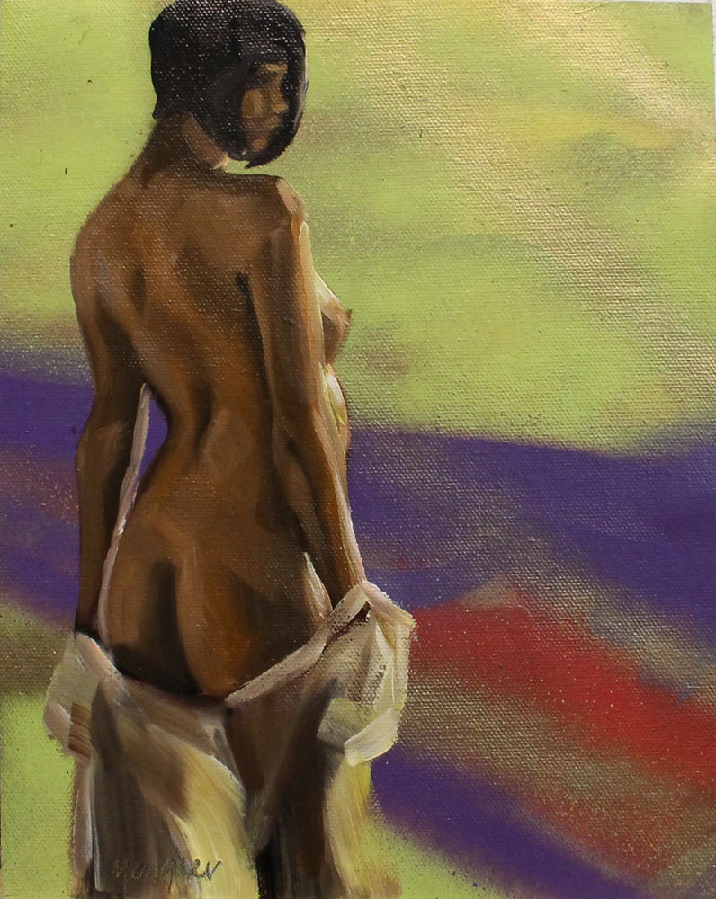 Back in Time, oil paint and spray paint on canvas mounted to masonite panel 10"x8" by Kenney Mencher