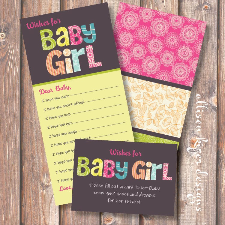Printable Baby Shower Game - Funky Baby Girl Letters Wishes for Baby