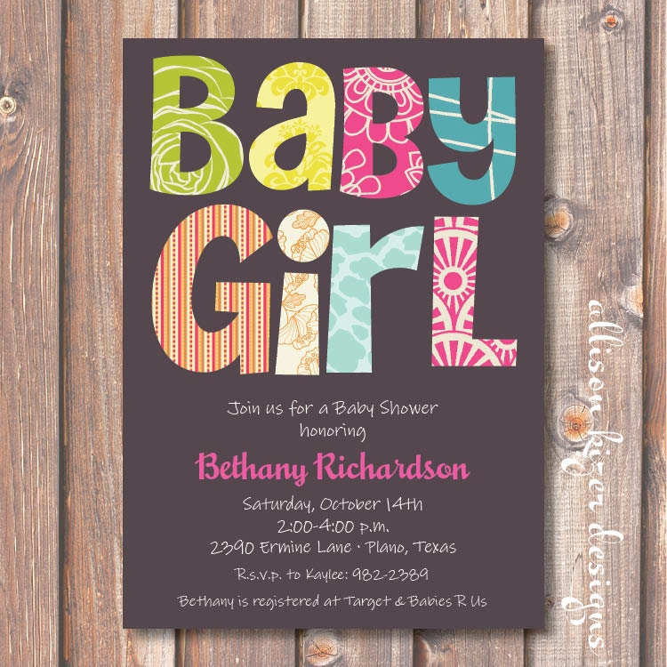 Funky Letters Baby Girl Printable by AllisonKizerDesigns on Etsy