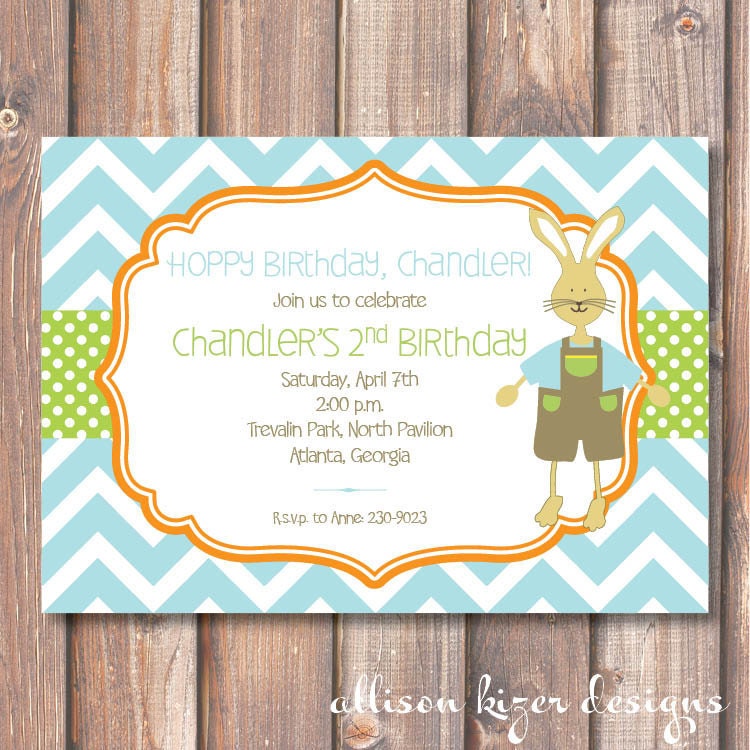 Chevron Bunny Printable Invitation - Boy