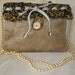 An eco cream black clutch / hand bag / evening bag, crochet video tape plus wool & faux fur and beads