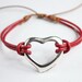 womens red leather silver heart charm love bracelet z431