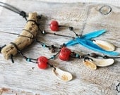Tribal necklace - Driftwood Feather Seashell OOAK