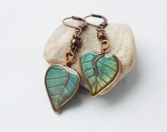 Green leaves earrings - made to order