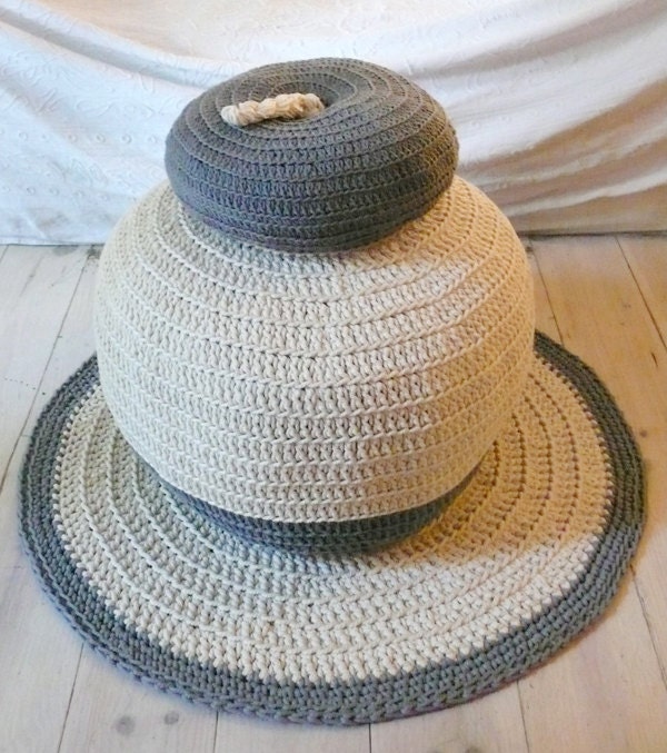 Pouf Crochet medium - ecru and gray