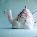 Camel teapot with pink roses and 22kt gold hand-applied designs