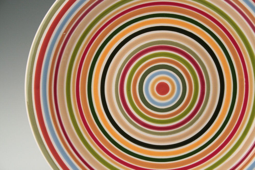 Jewel Tone 10" Plate Dinner Hand Painted Stripes Concentric Circles Dinnerware