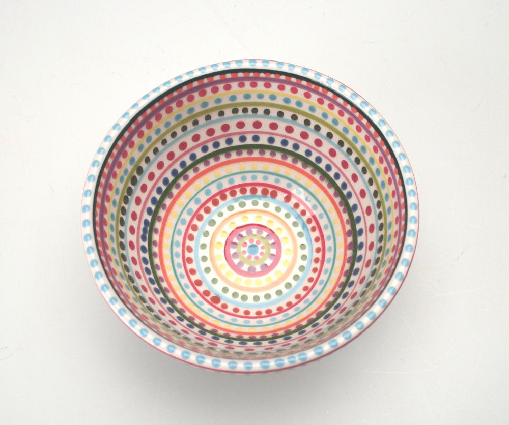 Stripes and Dots Hand Painted Bowl Multicolor Dinnerware