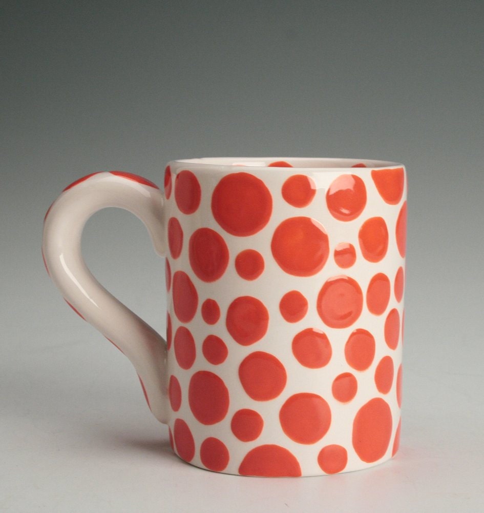 Orange Polka Dots Mug - There are Dots on My Mug - Hand Painted