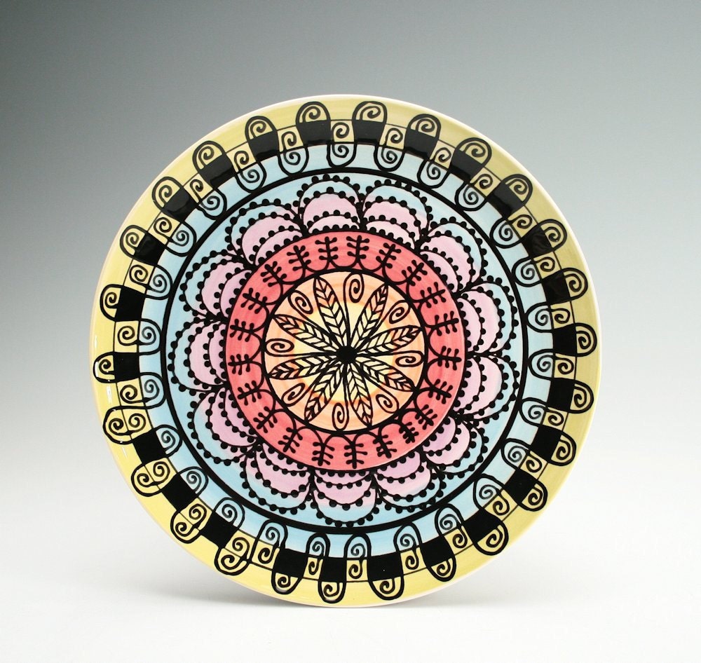 Ready To Hang Rainbow Plate Hand Painted Bohemian Mandala Art Serving / Personal Dinnerware