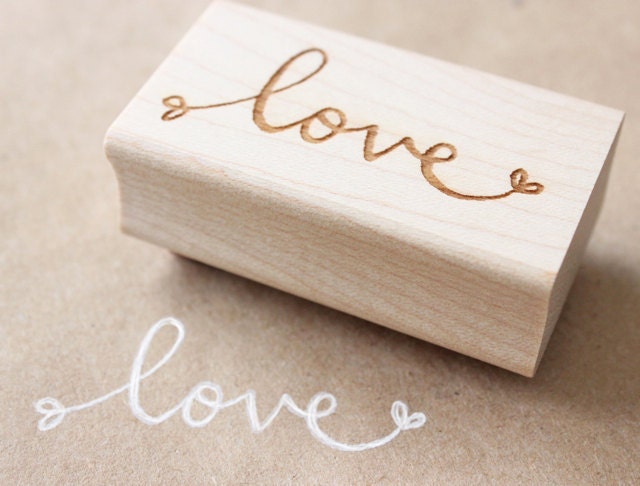 love wooden rubber stamp - valentines day