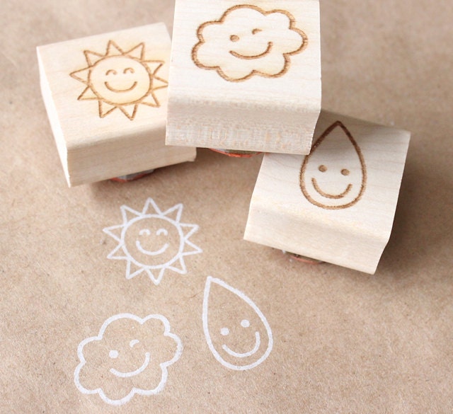 nice weather - wooden rubber stamp set