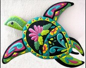 Turtle - Brightly Hand Painted Metal Garden Art Design - M-850-GR-24