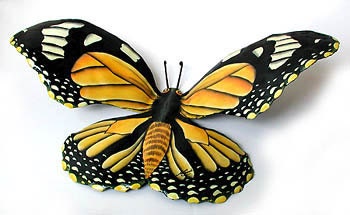 Large Monarch Butterfly Metal Wall Hanging - 34" Painted Outdoor Garden Art - Recycled Steel Drums -BU-517-34
