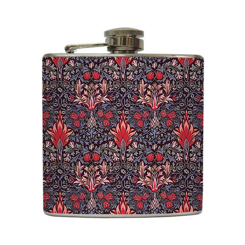 Ornate Liquor Hip Flask Decorative Flower Blue Pink Collage Girls Bridemaids Gift Stainless Steel 6 oz Liquor Hip Flask LC-1070