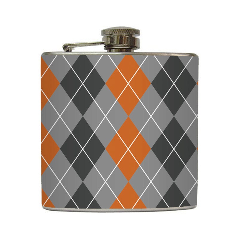 Burn Orange Grey Argyle Whiskey Flask Modern Groom Liquid Courage Groomsmen Gifts Stainless Steel 6 oz Liquor Hip Flask LC-1081 - LiquidCourage Burn Orange Grey Argyle Whiskey Flask Modern Groom Liquid Courage Groomsmen Gifts Stainless Steel 6 oz Liquor Hip Flask LC-1081 - LiquidCourage