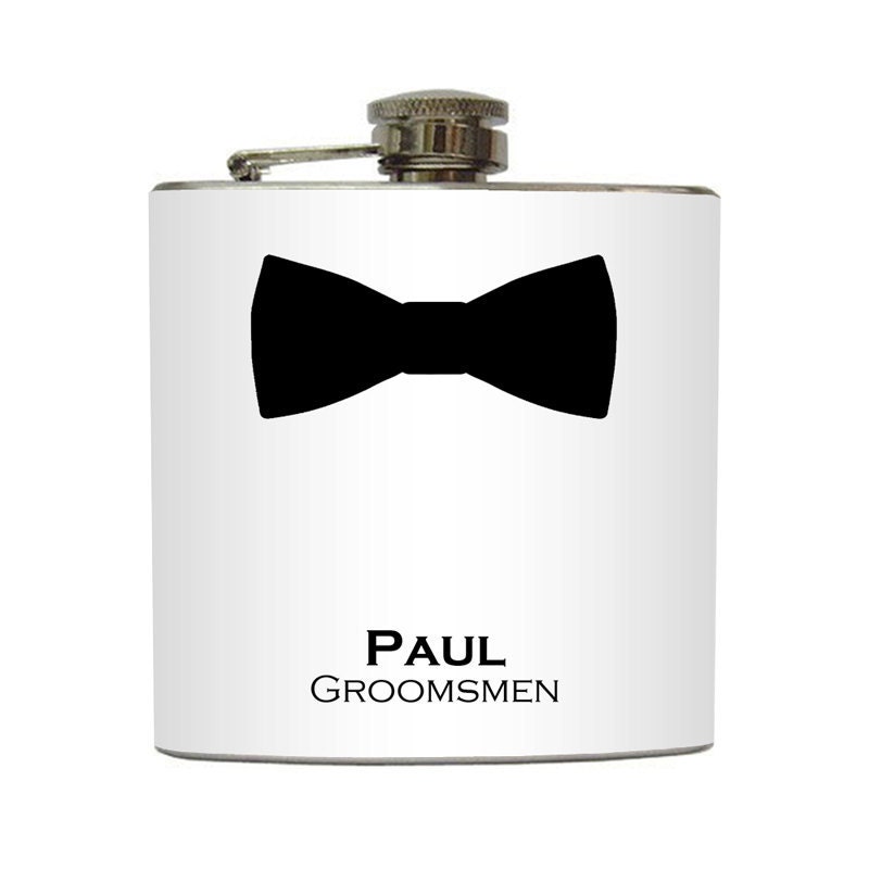 Bow Tie Groomsmen Whiskey Flask for Bridal Party Gifts Best Man Groom Black Tie Stainless Steel 6 oz Liquor Hip Flask LC-1133