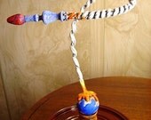 SALE Red and Blue Flying Rocket BLAST OFF from Planet with Contrail Big Diorama Scene Retro Wood Sculpture