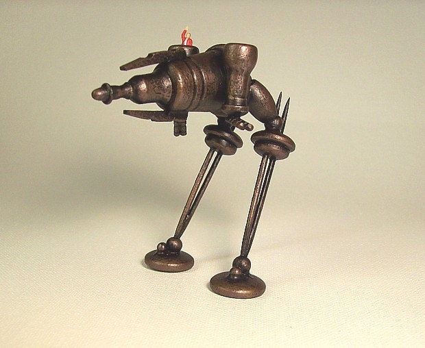 Steampunk Rhino Ray Gun Tank Biped Walker SUPER DETAILED All Wood Miniature
