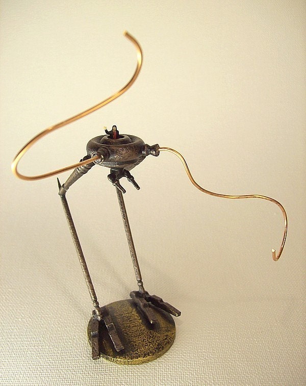 Steampunk Bipedal Chicken Walker War Machine with Pilot Victorian Wood Miniature on Base