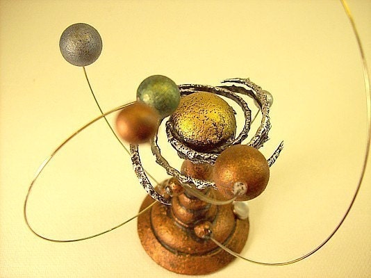 Spiral Nebula Orrery with Rings Miniature Alien Sun and Planet System in Wood
