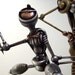 Robot Wedding Cake Topper Ninja CIA Agent Wood Miniature Sculpture