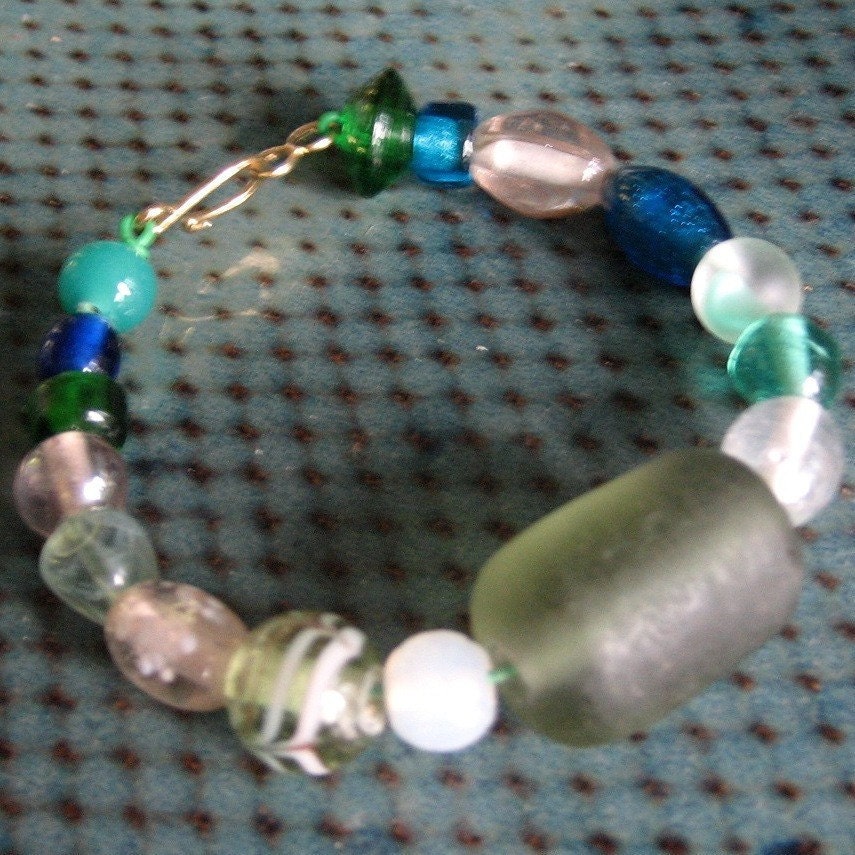 One of a Kind - Sea Greens and Blues Bracelet