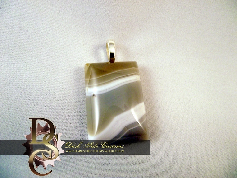 Hand Cut Banded Agate and silver Pendant