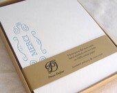 Letterpress Note Card Set - Merci in Peacock
