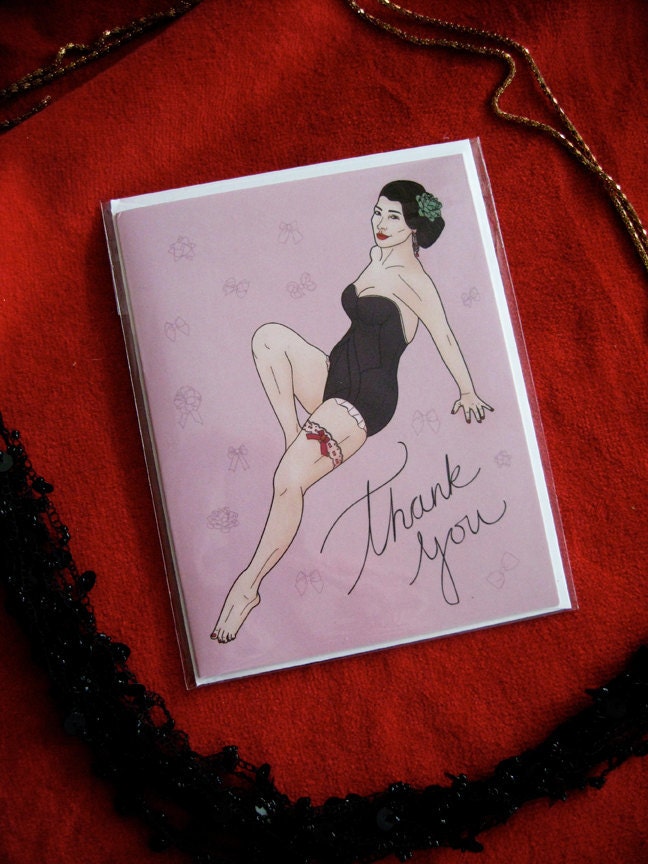 Thank You - Pin Up Girl Greeting Card - blank inside