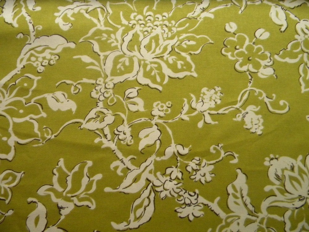 Home Decor Fabric Yardage - P. Kaufmann Spring Green and White Transitional Floral- 1 Yard