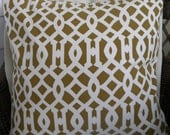 Designer Decorative Pillow Cover - Imperial Trellis - Gold and White - 18" Square