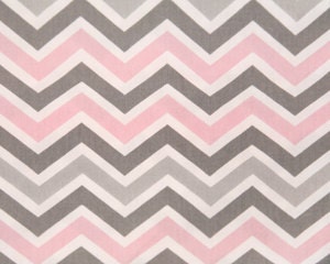 Home Dec Fabric Yardage - Chevron Stripe -Pink Gray and White - 1 yard