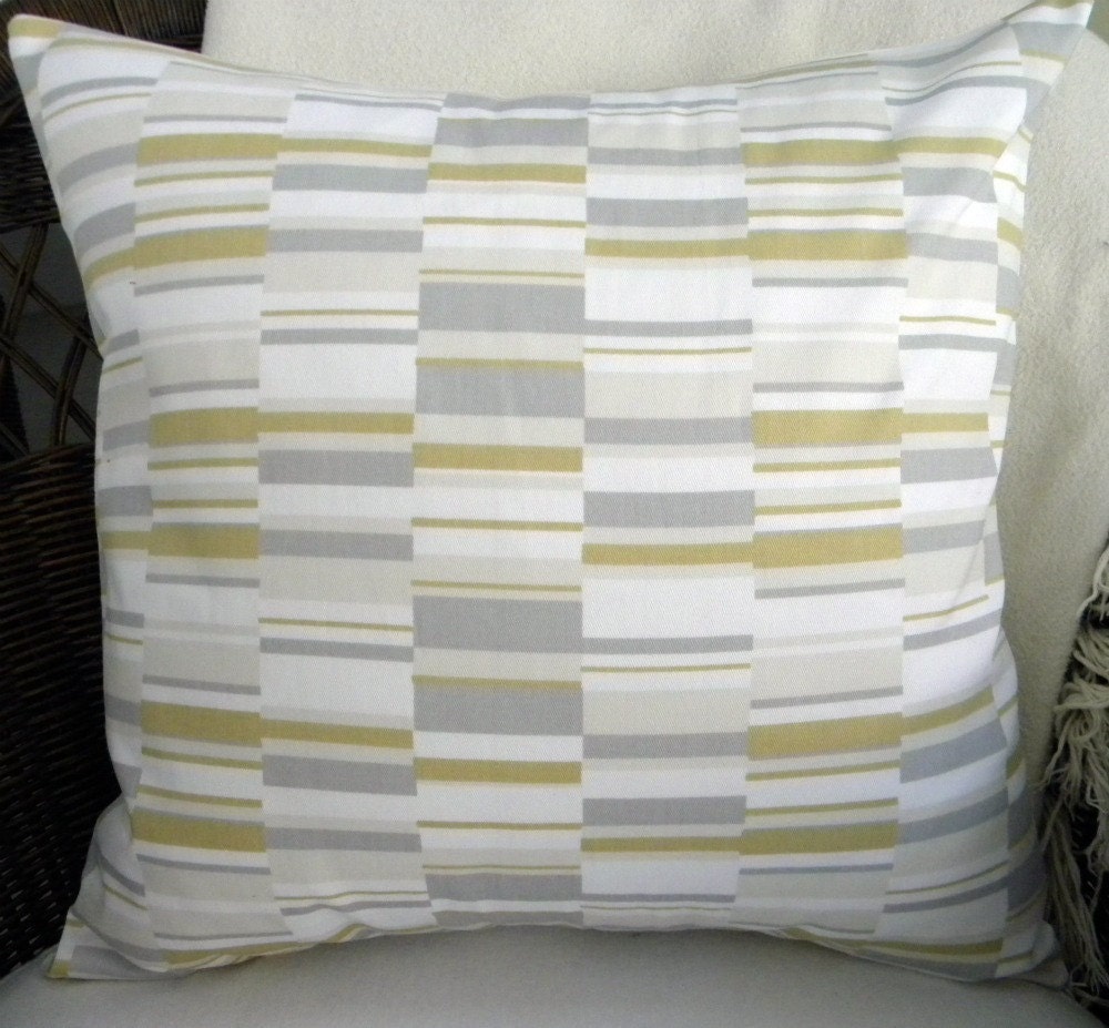 Designer Decorative Pillow Cover - Khaki, Gray and Natural, - 18 Inches Square