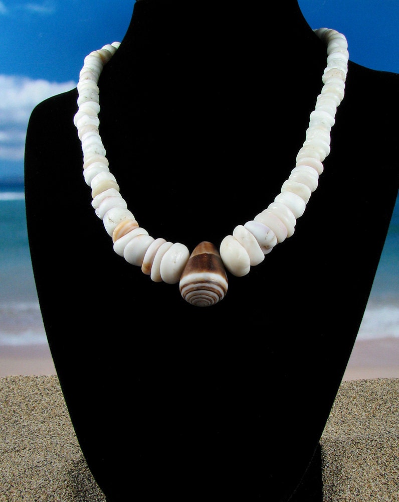 Hawaiian surfer Puka Shell brown stripe cone shell beach girl necklace Maui