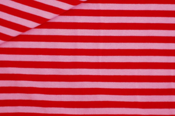 Red and Pink Striped Cotton Lycra Jersy Knit Fabric