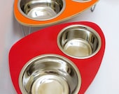 Raised Pet Feeder  with double stainless steel bowls and aluminum v-legs SMALL 4-6 inches - ModPet
