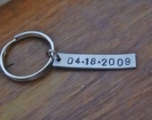 Simple DATE custom, hand stamped, tag keychain
