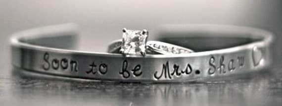 Soon to be Mrs. (any name here) bride, custom SKINNY hand stamped cuff bracelet