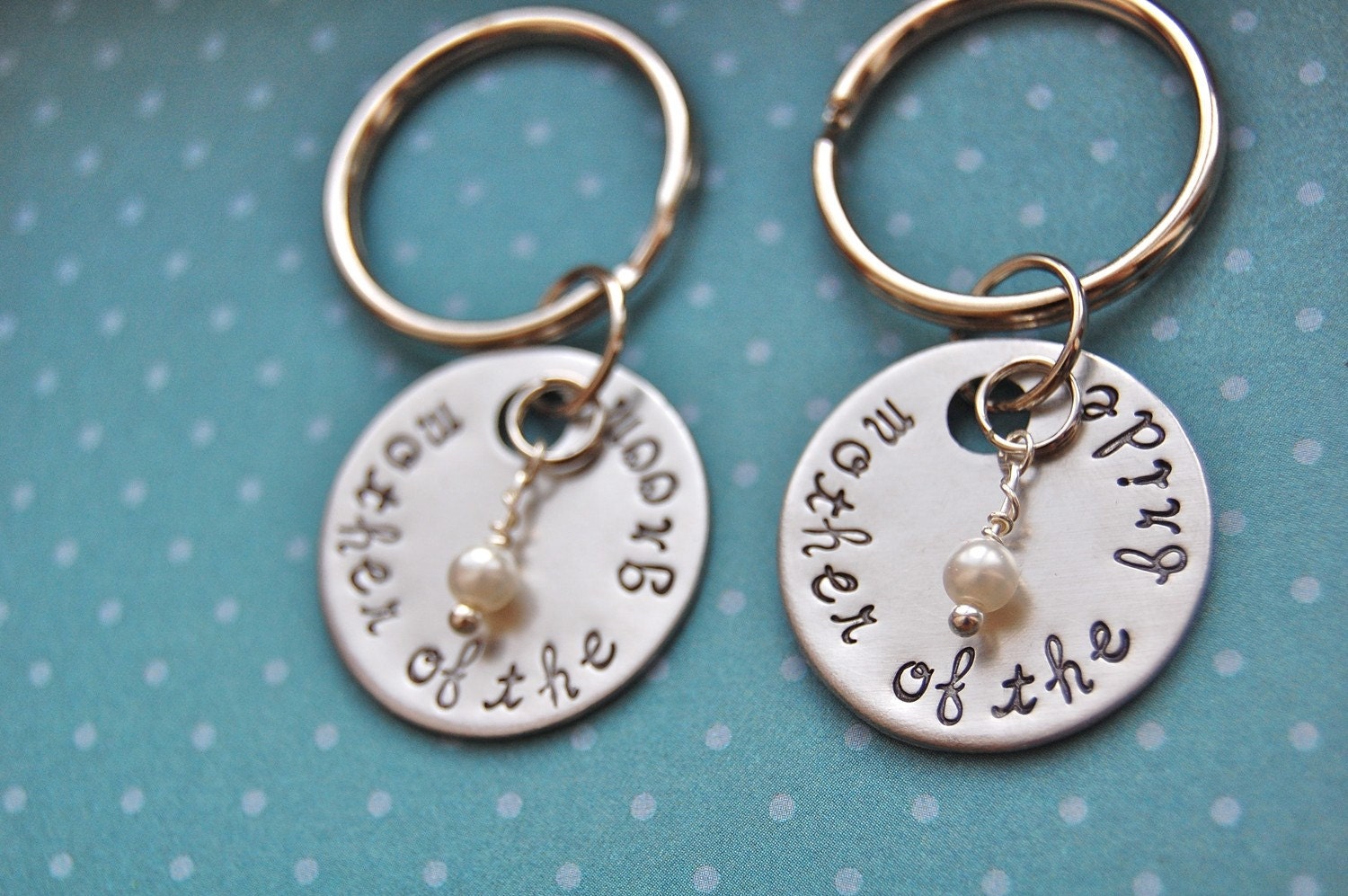 Mother of the bride/groom gifts SET of 2 keychains, hand stamped