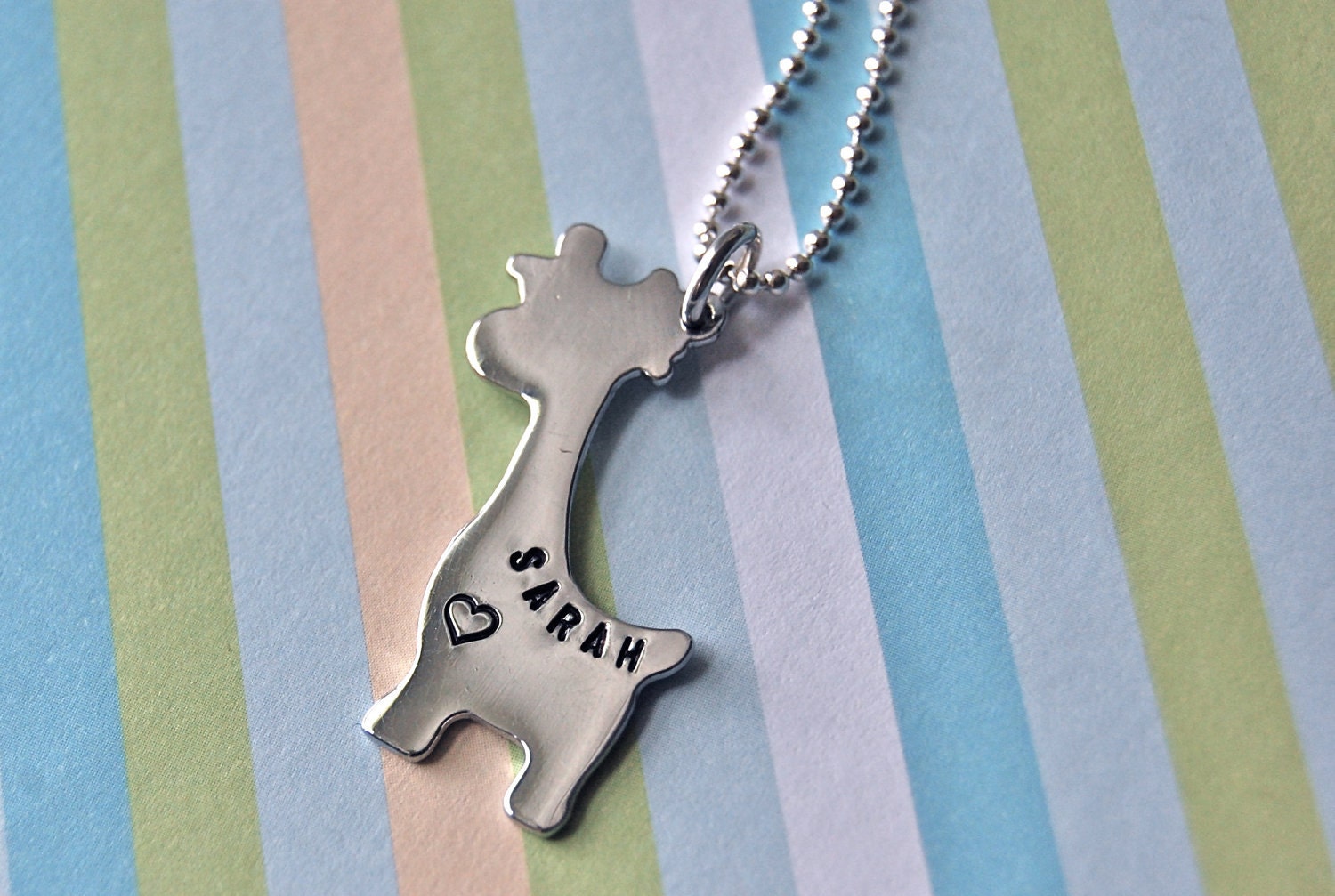 Personalized giraffe custom hand stamped necklace