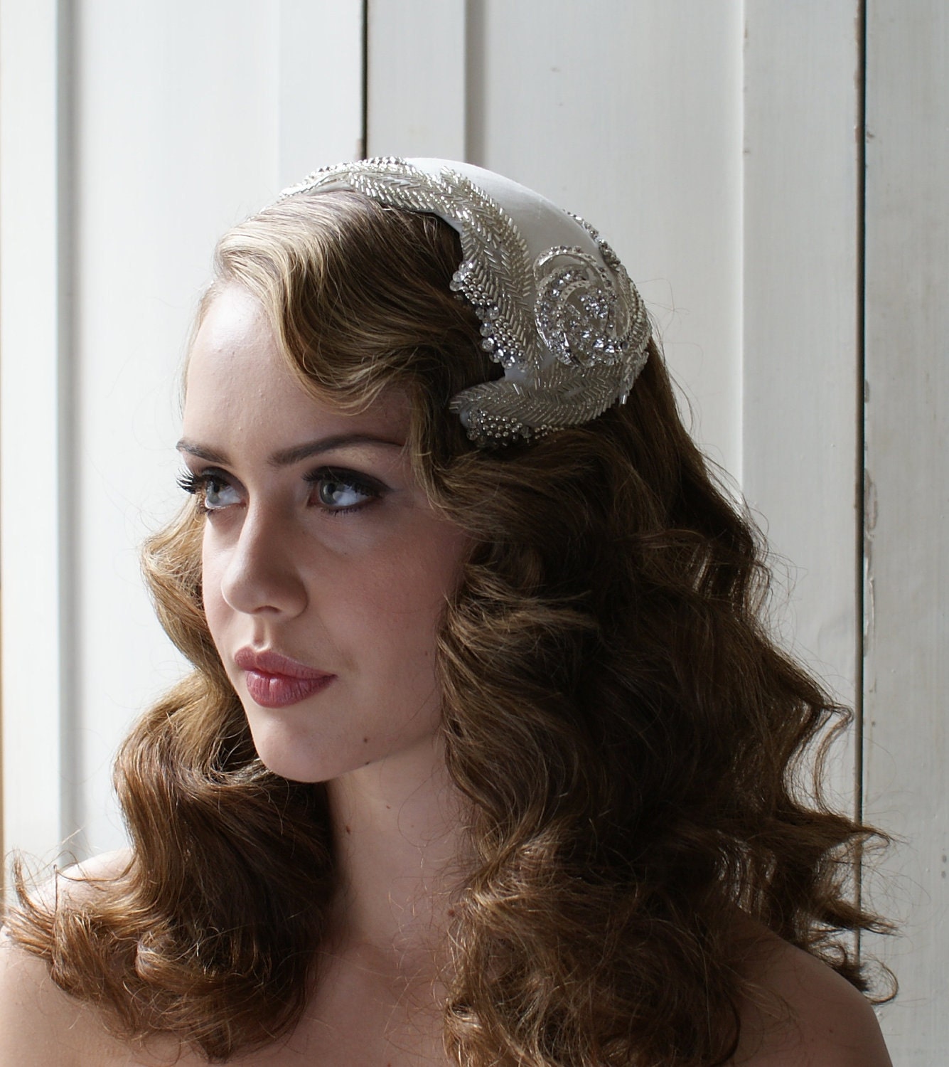 Art Deco  Headpiece, Wedding accesory 'Silver Screen Goddess' white, ivory, cream, champagne, black