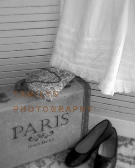 Paris Photograph,Suitcase photo, printable,WAITING digital download, Paris, Suitcase, Vintage Purse - photoprintsbytamilyn