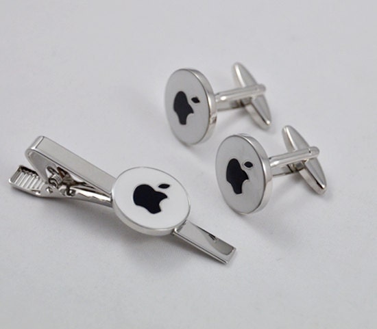 Free Shipping Mac Black Apple Cufflinks and Tie Clip Design, with a Gift Box