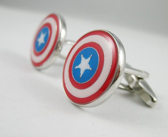Mens Cufflinks-Fashion Cufflinks, Captain America Design, with a Gift Box