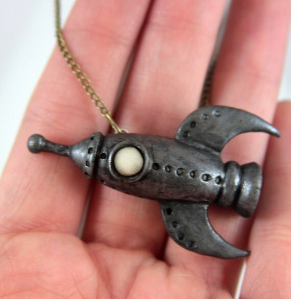 Retro Space Rocket, Necklace, Handmade