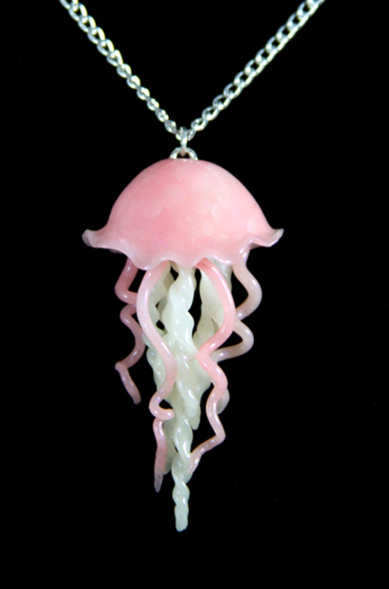 Pink Jellyfish Necklace, Jewelry, Handmade