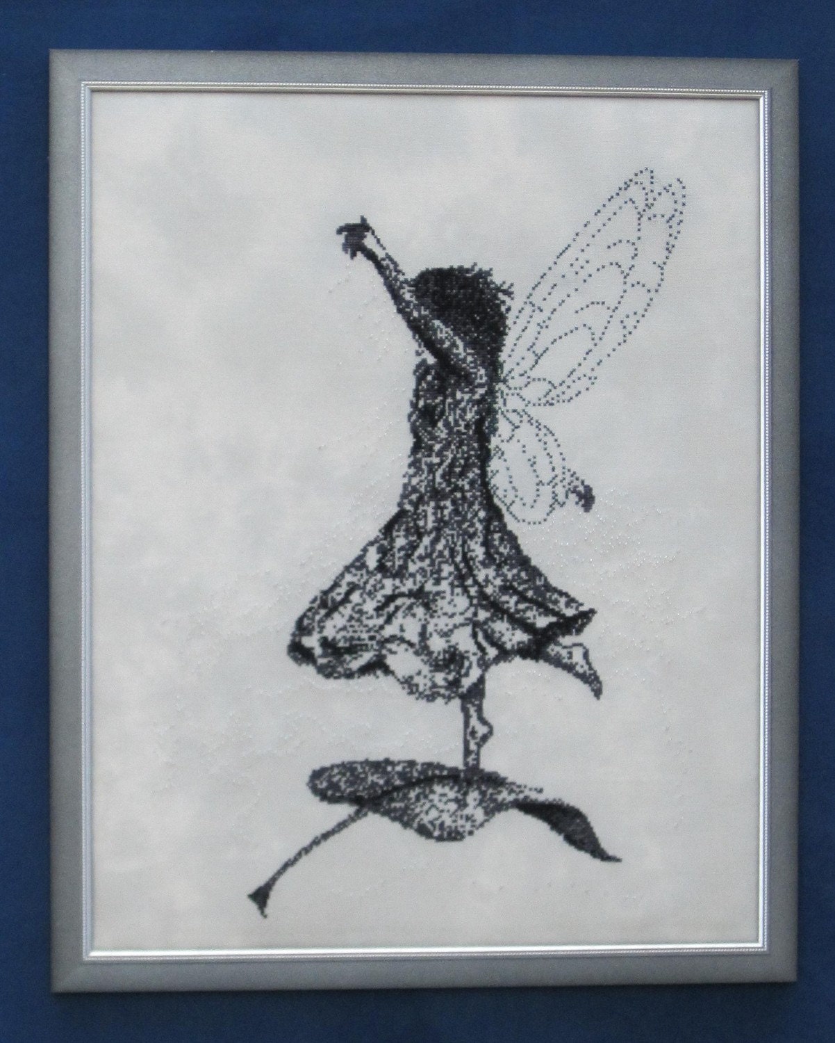 Fantasy Fairy Picture - Cross Stitch Black and White Fairytale Whimsical Embroidery