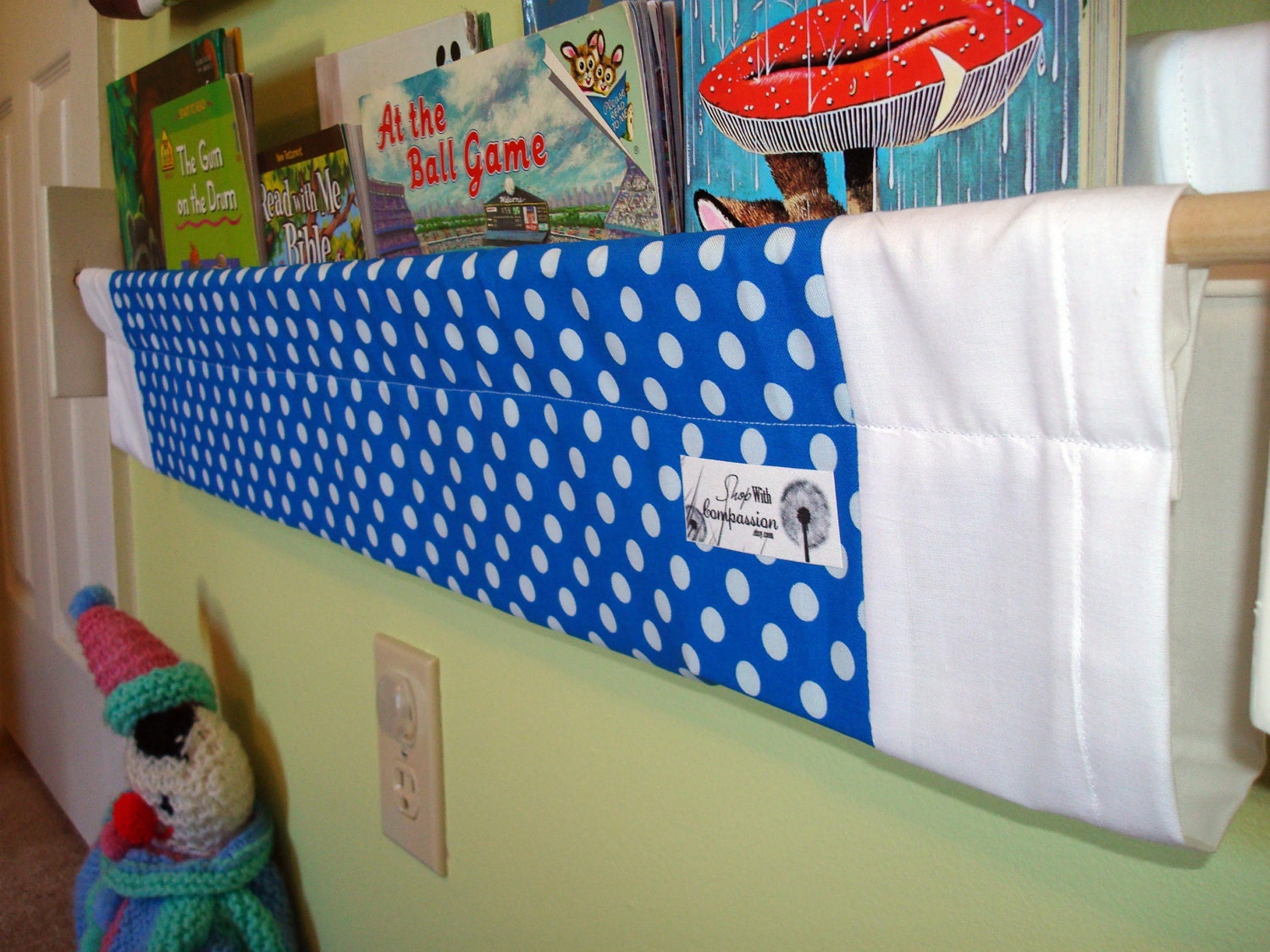 book sling -  imperial royal blue white polka dots - book storage shelf