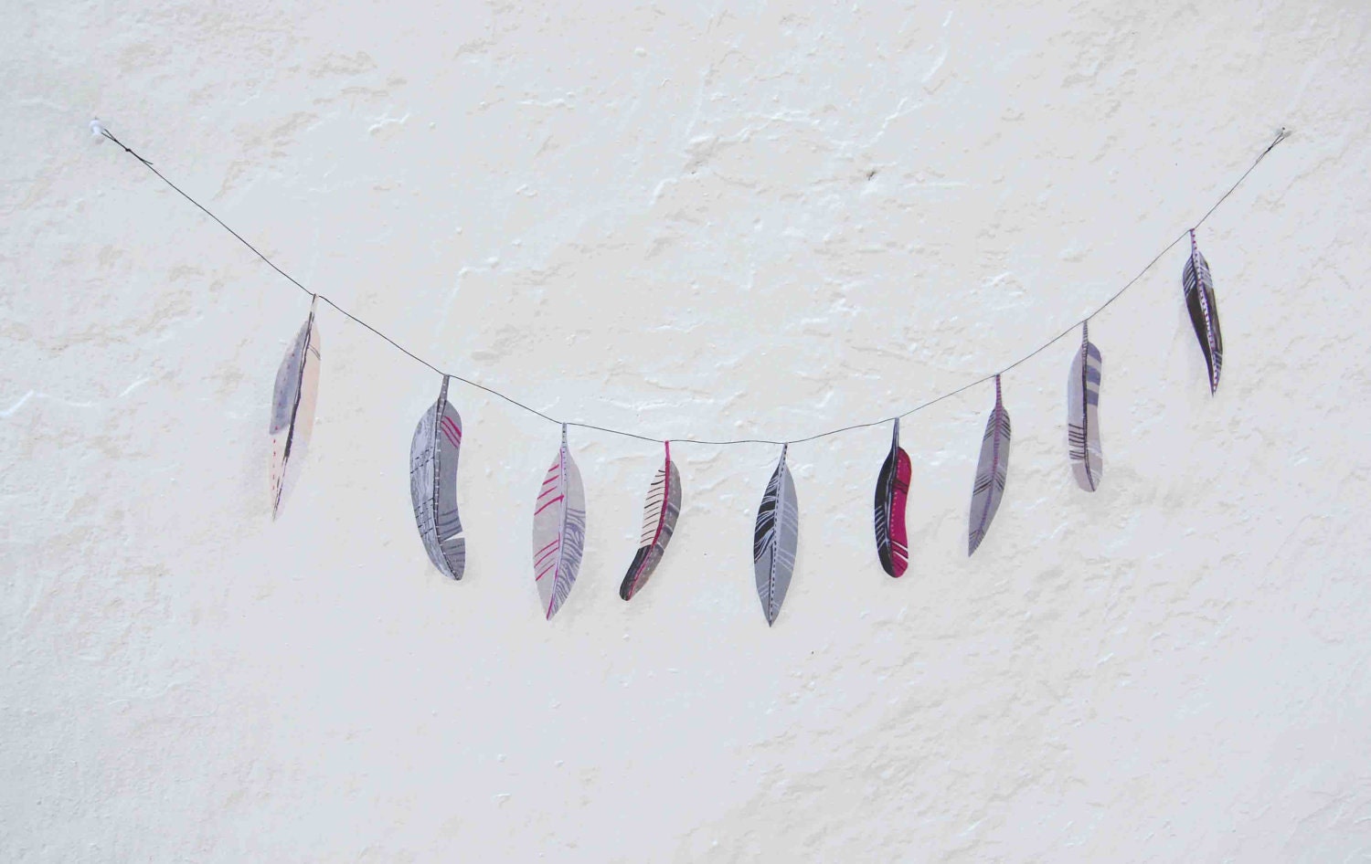Illustrated paper soft feather garland